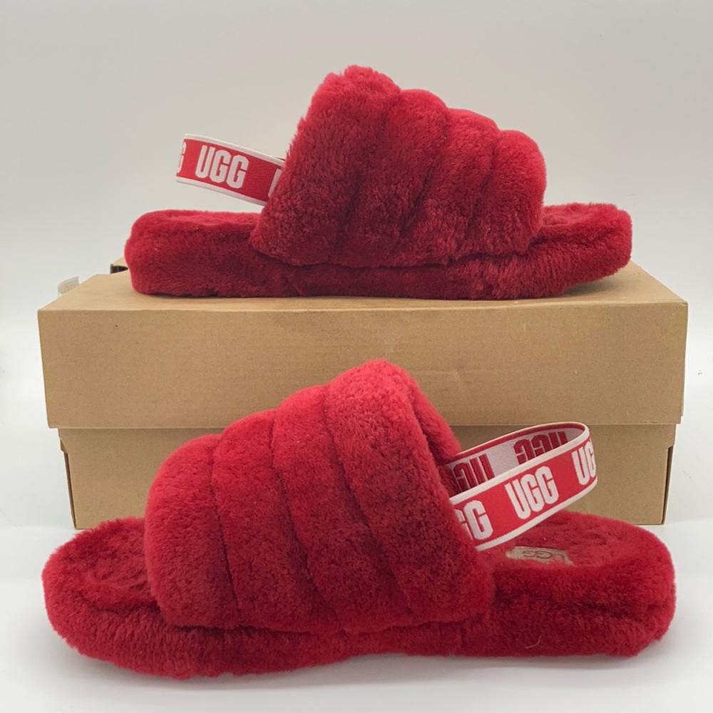 Women's UGG Red Fluff Yeah Slides, Sz. 6